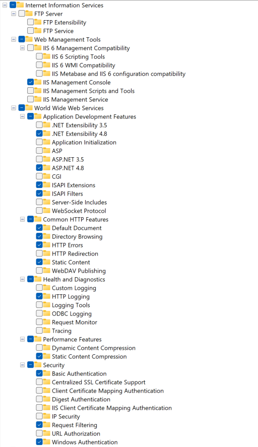 Configuración estándar de Internet Information Services