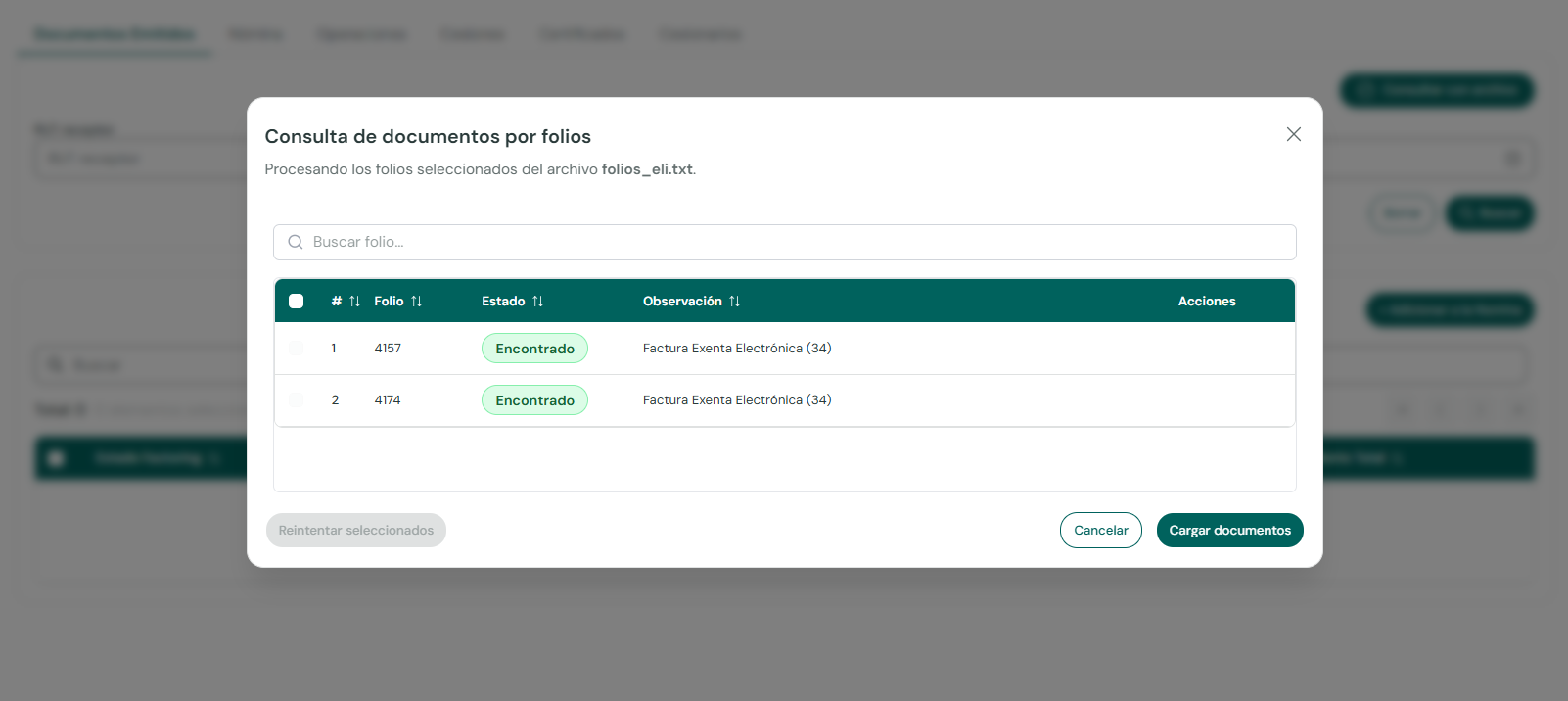 Folio query result