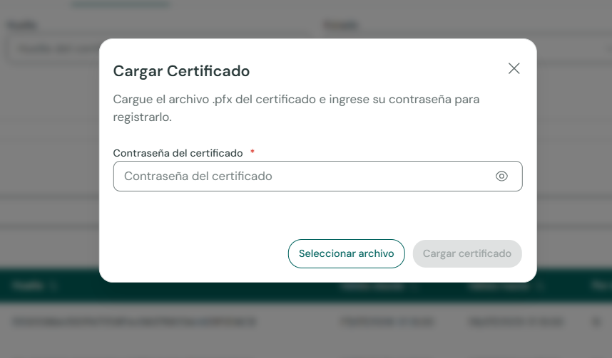 Upload Certificate window