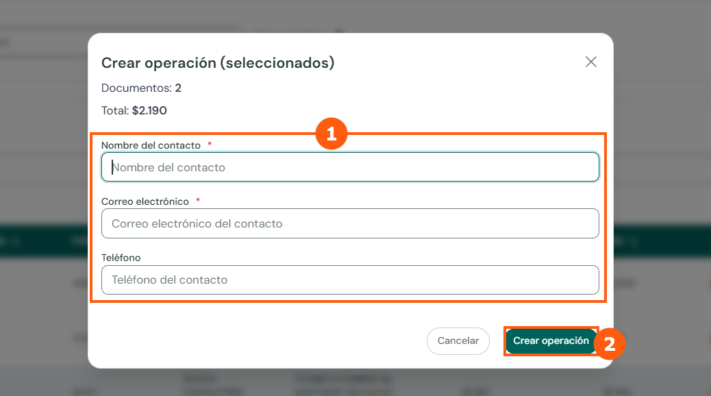 Create operation form