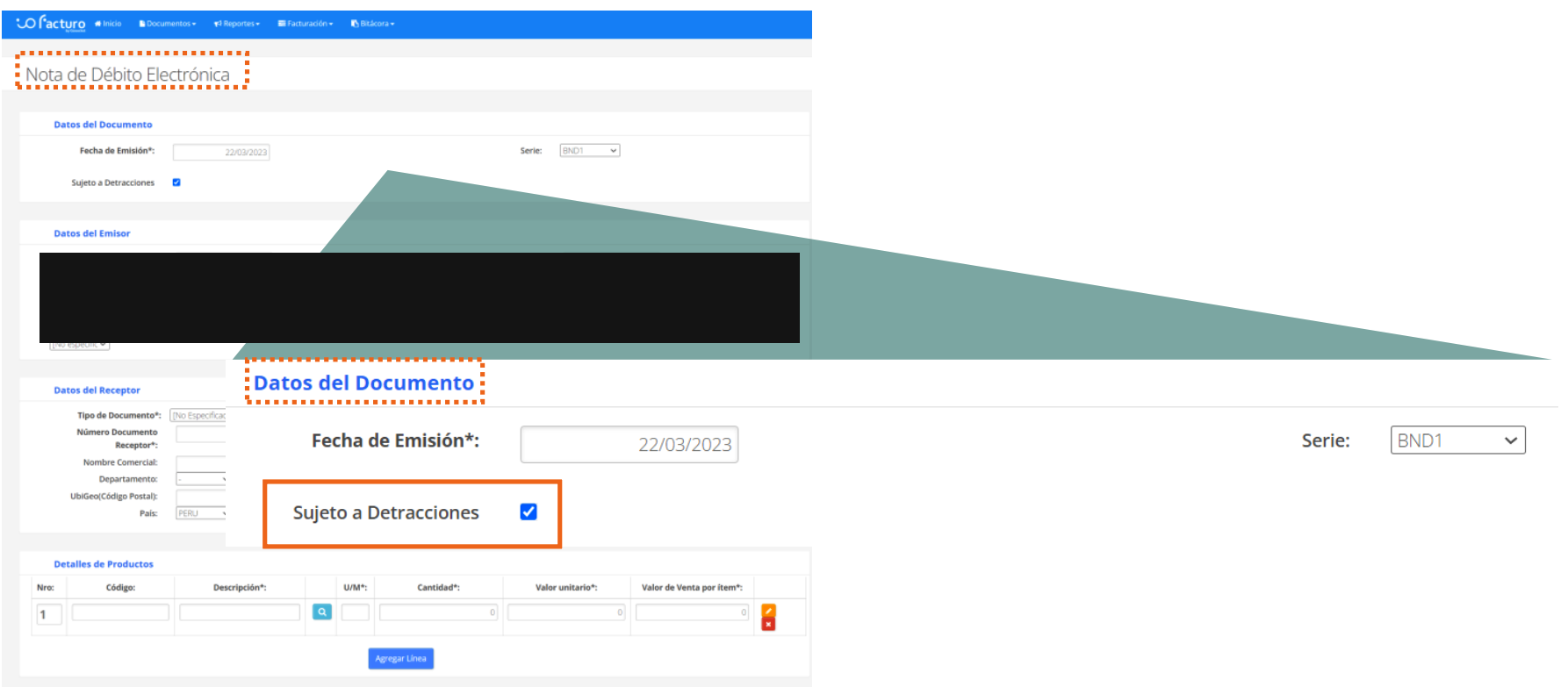 Electronic Debit Note with the Subject to Detractions box checked