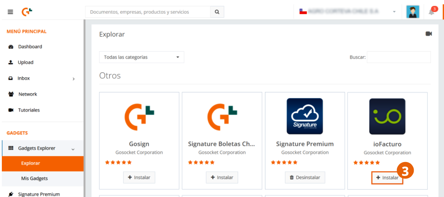 Installing the ioFacturo gadget from Gadgets Explorer