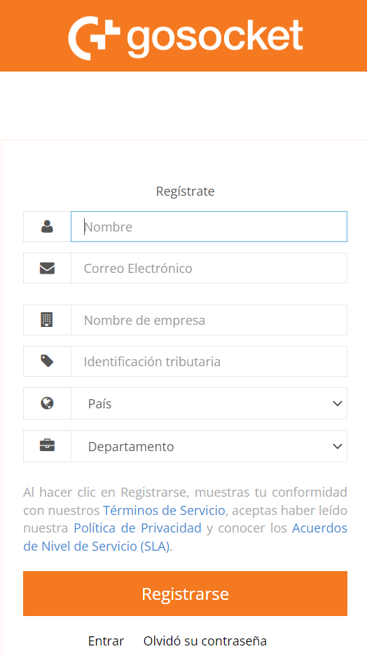 New user registration form on Gosocket