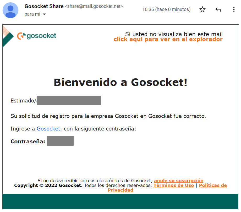 Gosocket welcome email with access password