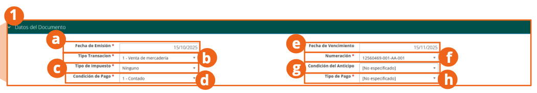 Document Data section of the electronic self-invoice form