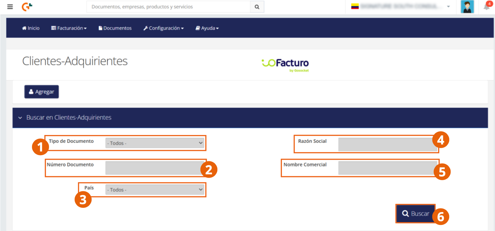 Search filters for the Customers-Buyers screen