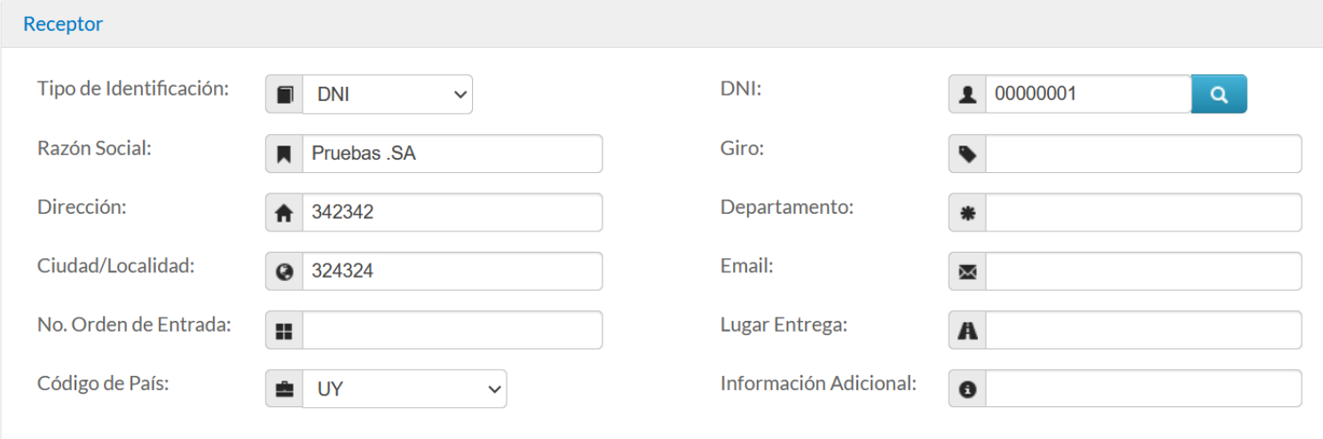 Receiver section with the selected customer's data loaded in the fields