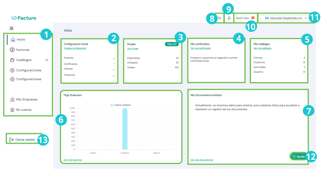 ioFacturo invoicing tool home panel