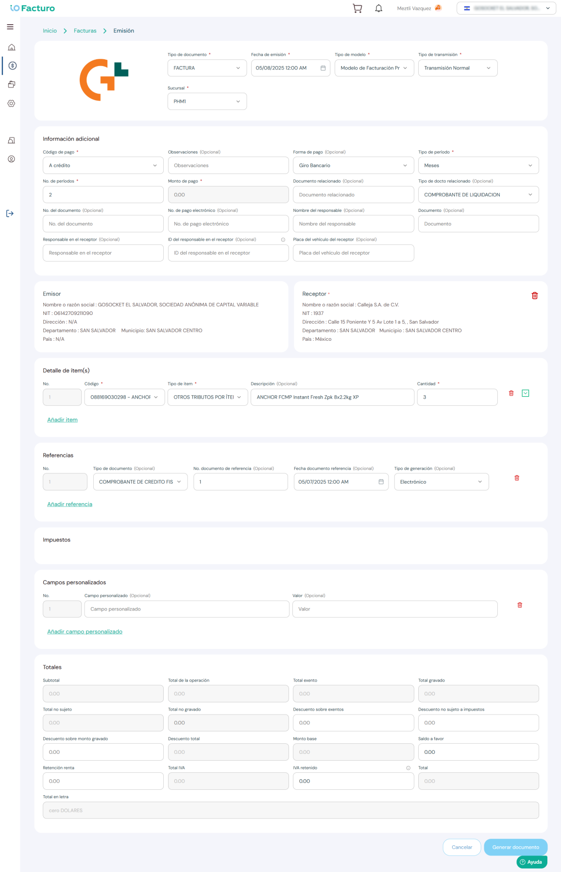Issuance form — document data