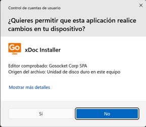 Windows User Account Control when running xDoc Installer