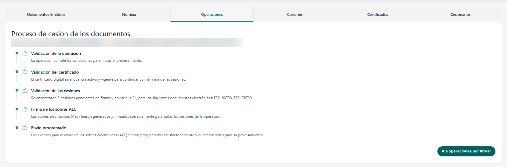 Assignment process result with the five stages validated