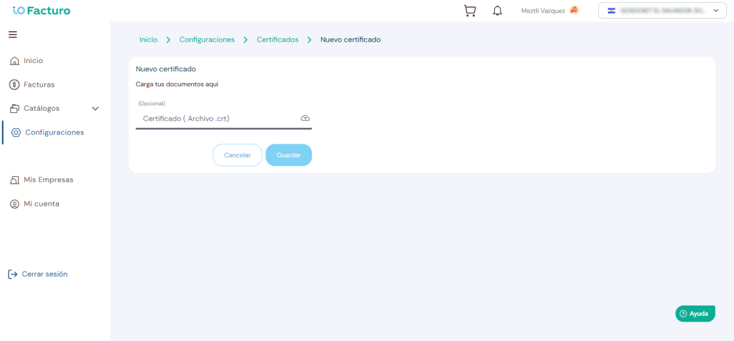 Digital certificate upload form