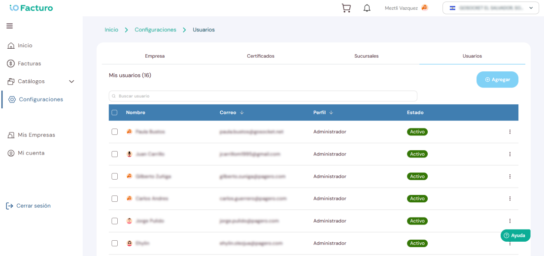 Users module — tab and add button