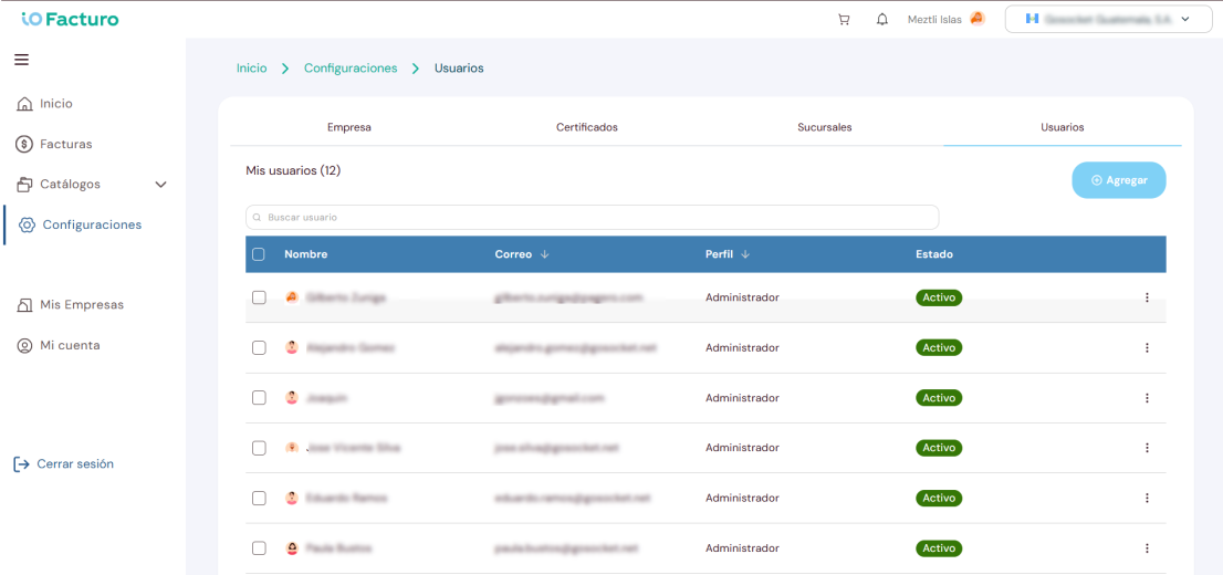 Users module — tab and add button