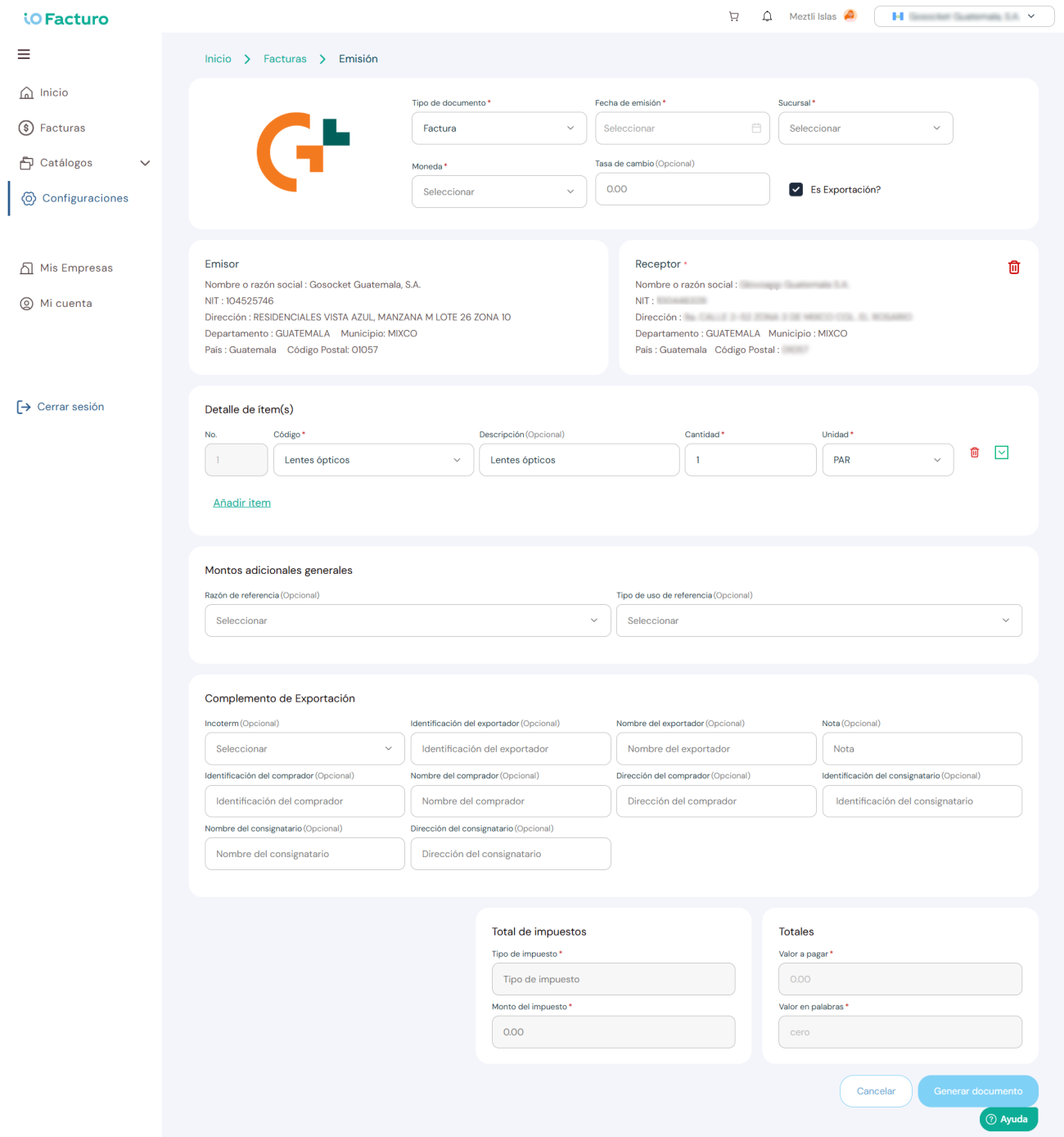 Issuance form — document details