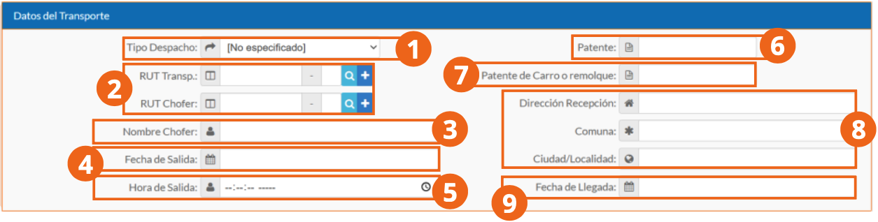 Transport Data section of the issuance form