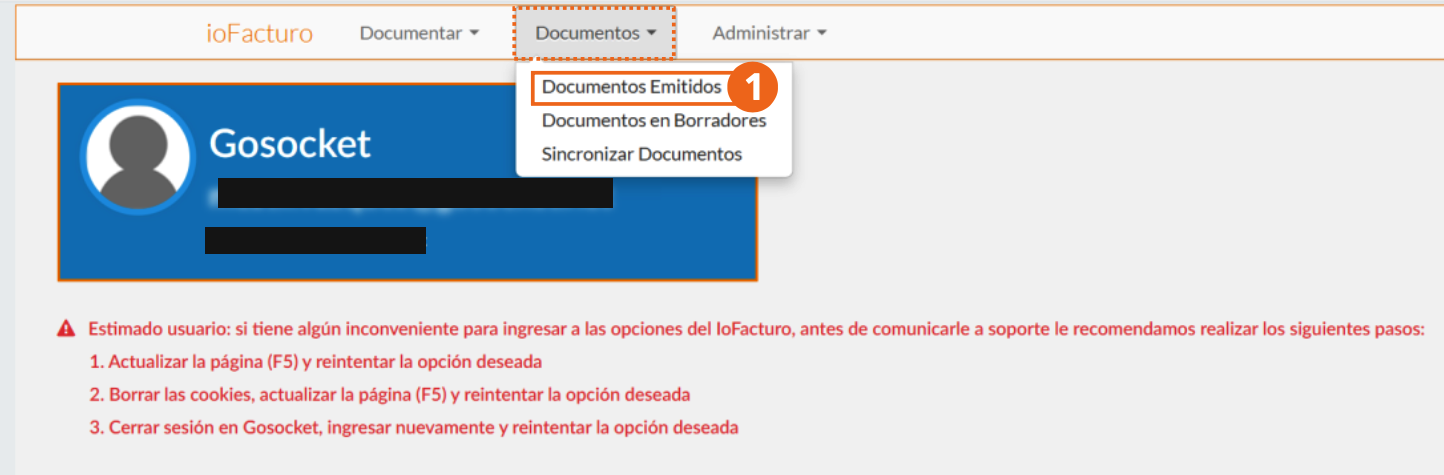 Documentos module in the ioFacturo menu