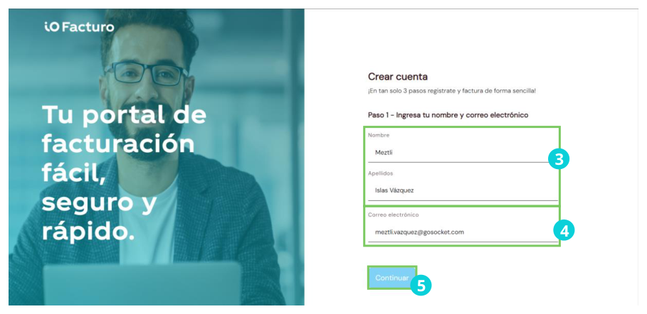 Form with the registration data