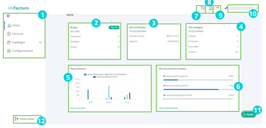 ioFacturo invoicing tool home panel