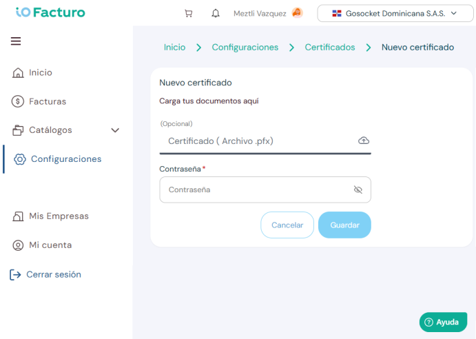 Certificates tab view — New option