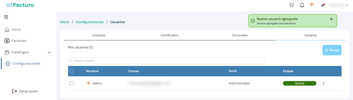 Notification of successfully registered user